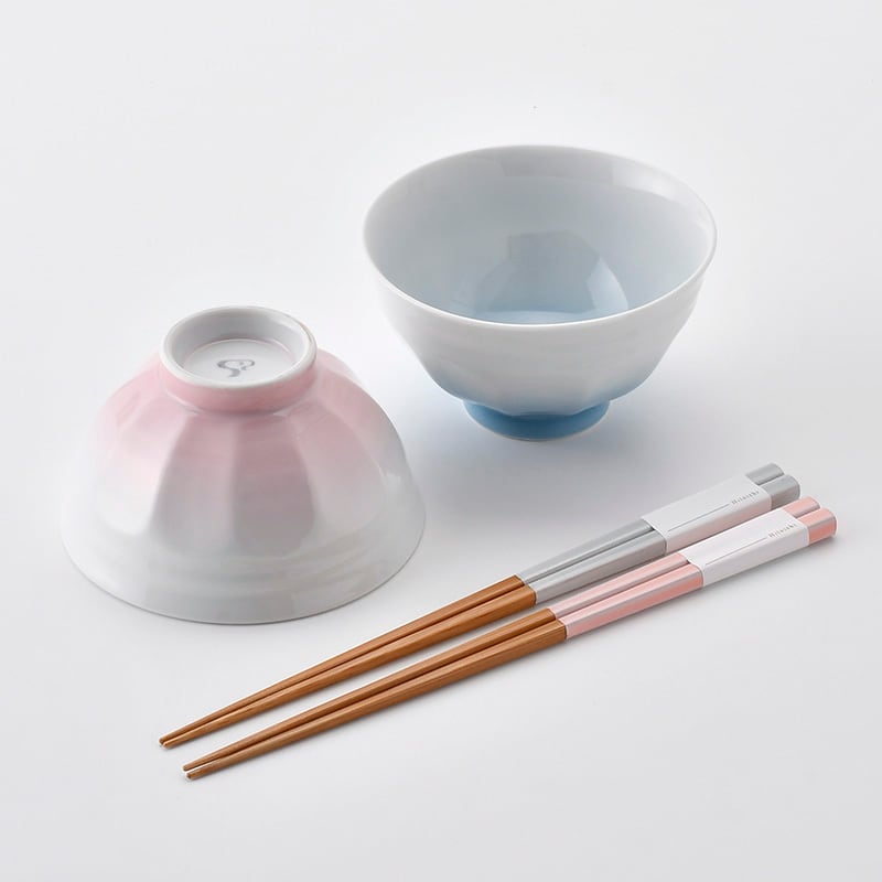 WAN セット BU/PK お茶碗とお箸のギフトセット101320B913 | 波佐見焼