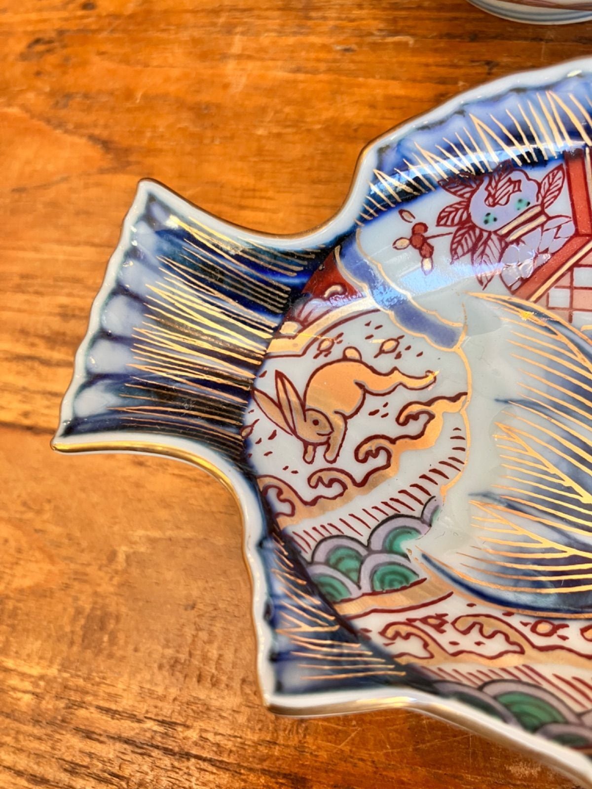 林九郎窯】5枚セット 波佐見焼 染錦波兎魚型 小皿 新品・未使用品